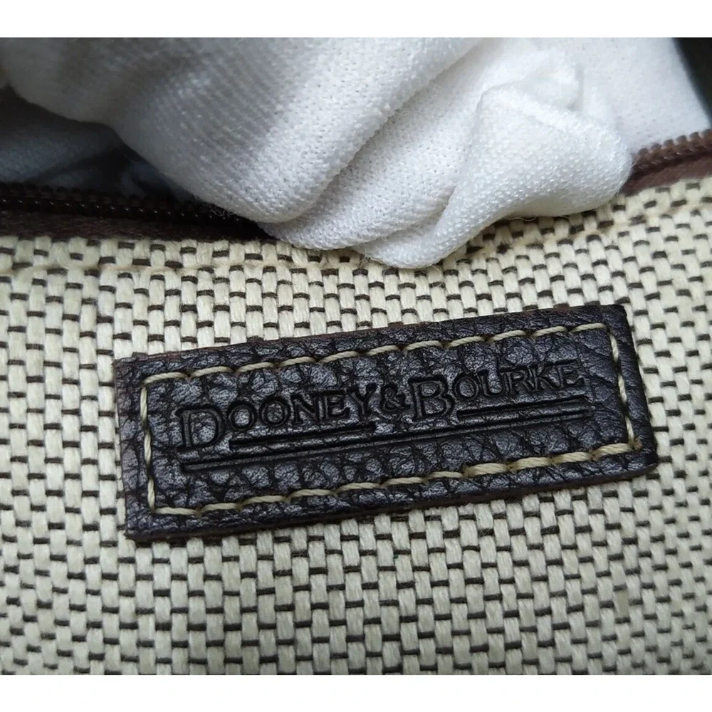 Dooney & Bourke Brown Pebbled Leather Round Logo Zipper Hobo Shoulder Bag